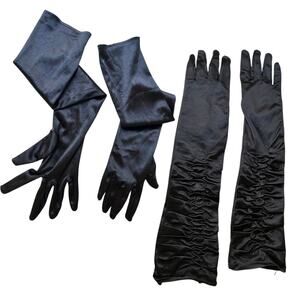 Bundle: Two Pairs Black Long Opera Gloves – Modern Satin-Finish Evening Gloves